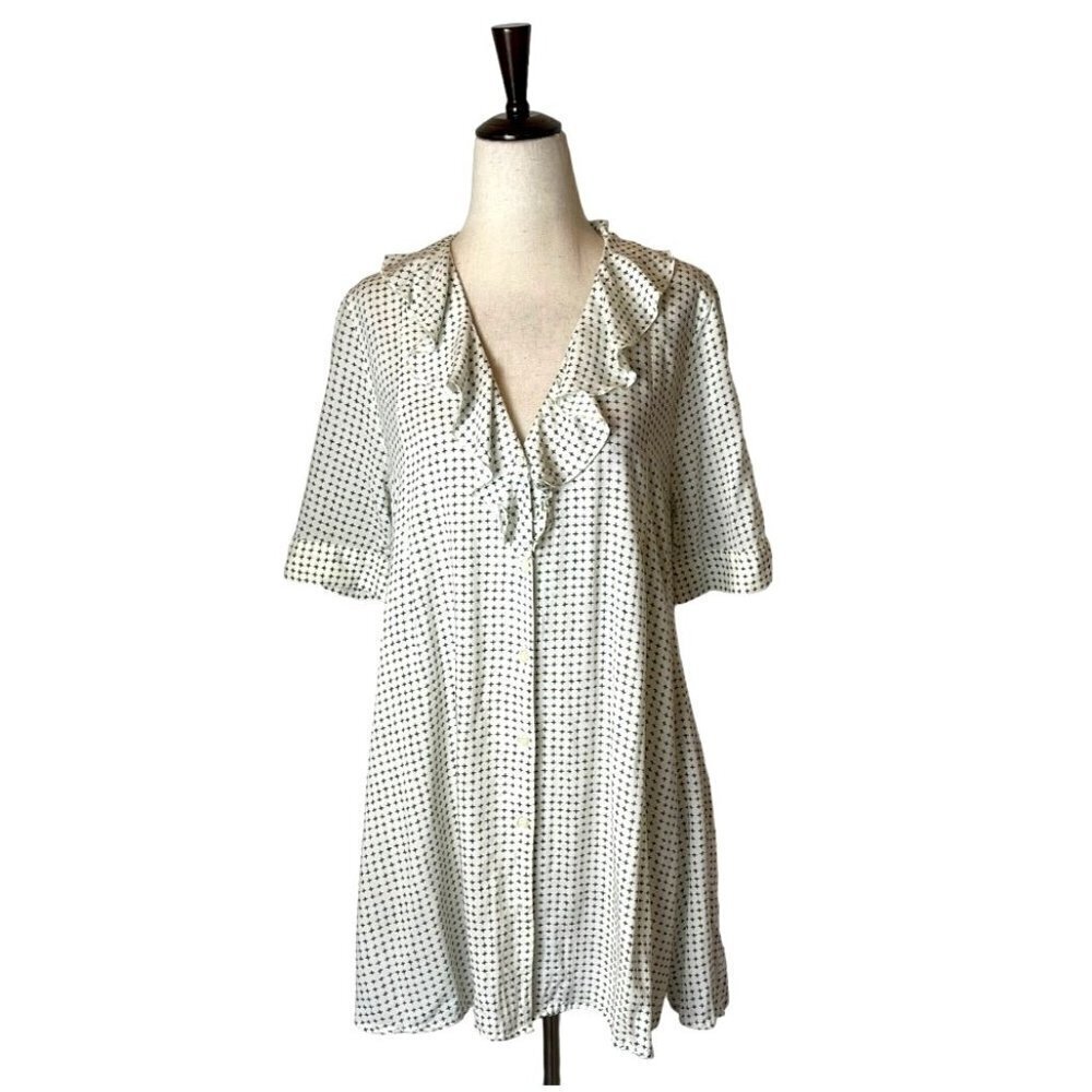 Anthropologie 11.1 Tylho Ivory Minnie Cross Print Tunic Swing Top Size S